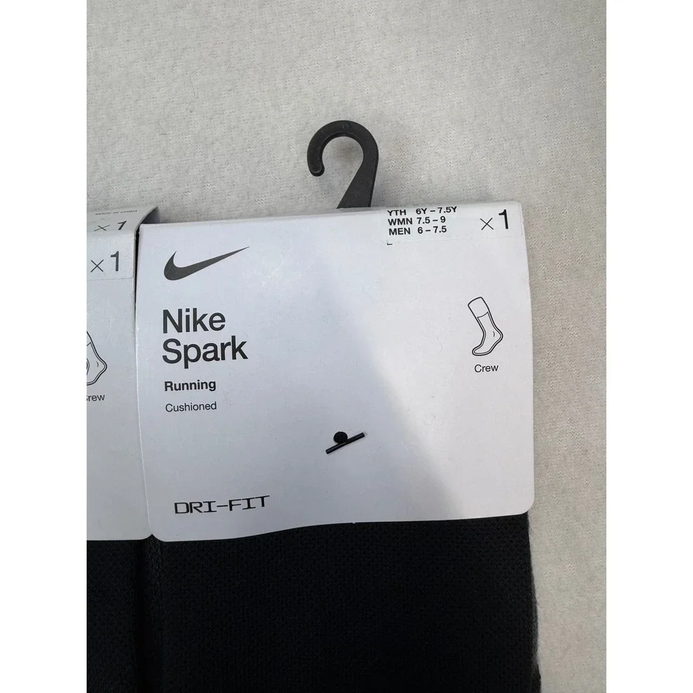 3 Pair Nike Spark Running Crew Socks Black Reflective Cushioned M 6-7.5 W 7.5-9